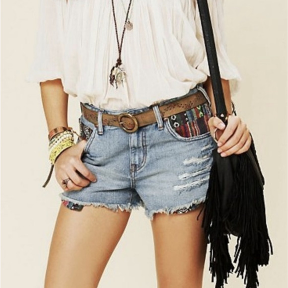 Free People Baja Serape Rugged Cut Off Jean Shorts - Picture 5 of 13
